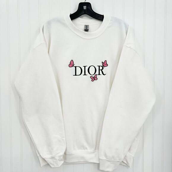 DIOR Butterfly Logo Embroidered ADULT Unisex Crewneck Sweatshirt - Picture 4 of 5